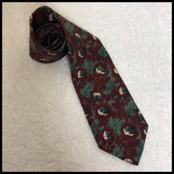 Christian Dior Deep Red Green Floral Tie - Picture 6 of 7